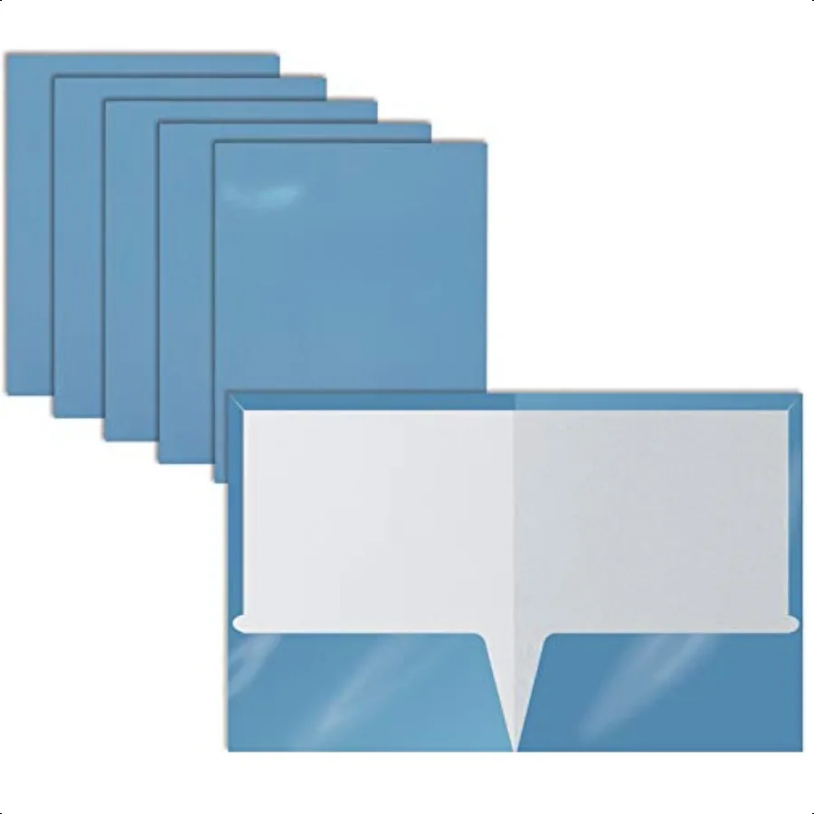 

2 Pocket Glossy Laminated Light Blue Paper Folders Letter Size Lt. Blue Paper Portfolios Box of 25 Light Blue Folders
