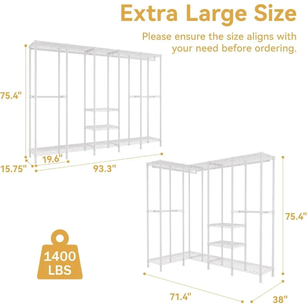 Extra Large Heavy Duty Clothes Rack, Wire Garment Rack,Large Wardrobe Closet, Freestanding Closet Rack for Hanging Clothes