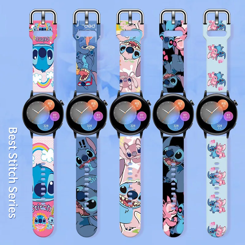 Disney Lilo Stitch Angel Printed Silicone Strap For Samsung Huawei GT Watch FB-Versa 22MM 20MM Watch Band Cartoon Accessories