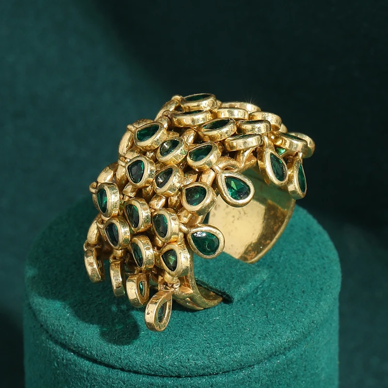 

Gold Color Vintage Crystal Green Rings High Luxury Retro Intensive Design Holiday Women Brand Jewelry New Tendency 2026 Art Deco