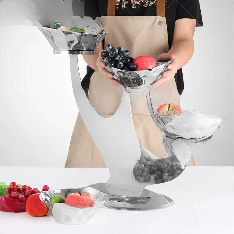 Wedding decoration three-layer hammering afternoon tea food display lifter silver fruit bowl display stand