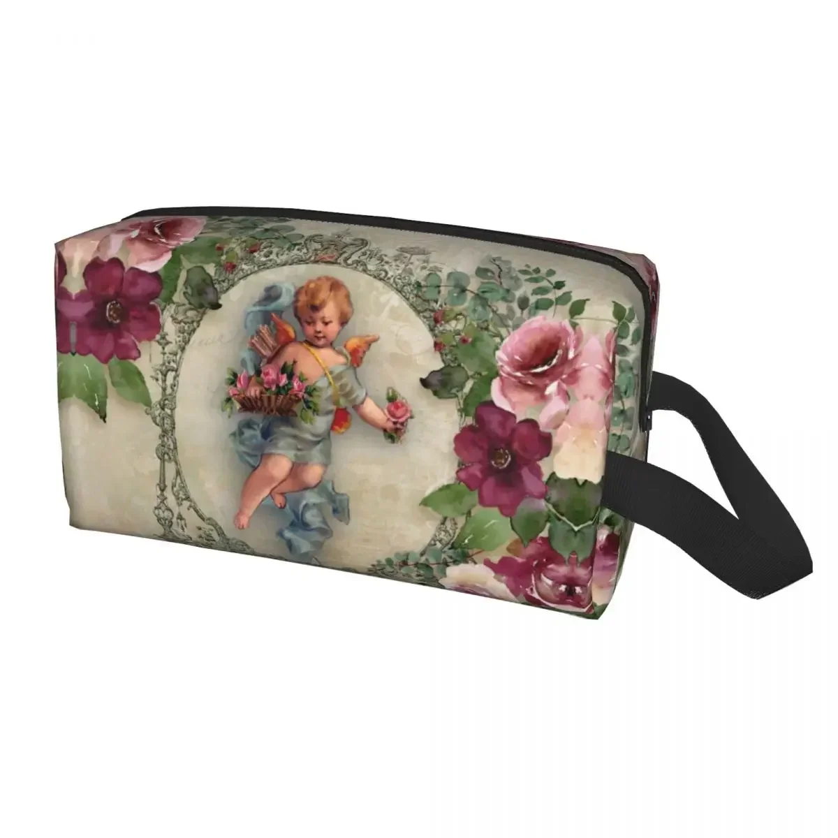 Vintage Rose Victorian Angel Travel Cosmetic Bag for Women Makeup Toiletry Organizer Lady Beauty Storage Dopp Kit