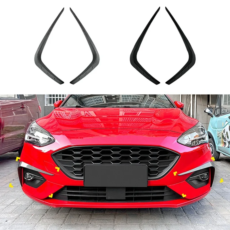 Car Front Bumper Lip Splitter Spoiler Strips For Ford Focus ST Line 2019-2022 Front Air Knife Trims Carbon Fiber ABS Accessories