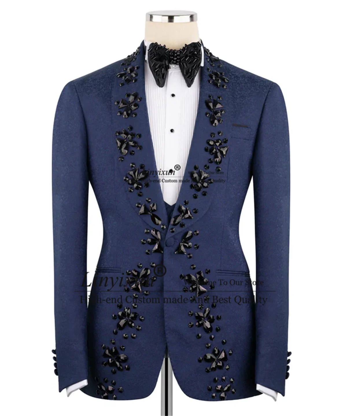

Fashion Jacqudrd Men Suits High End Stons Crystals Groom Wedding Tuxedos 3 Pieces Sets Male Prom Blazers Customized Ropa Hombre