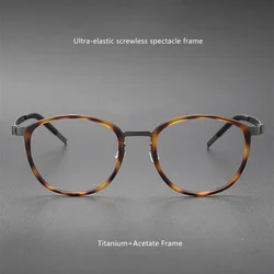 Nordic Style Ultra-Thin Vintage Oval Glasses Frame Titanium+Acetate Fiber Screwless Hinge Design Optical eyewear 9737