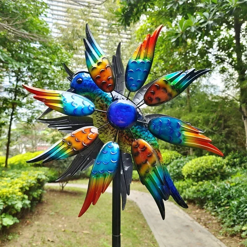 Scenic outdoor iron painting hummingbird windmill animal modeling flamingo ornament garden gardening decoration