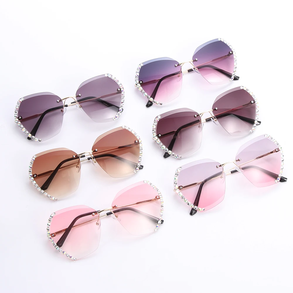 2024 Vintage Fashion Oversized Rimless Sunglasses Women Famous Luxury Brand Design Sexy Diamond Square Sun Glasses For Female