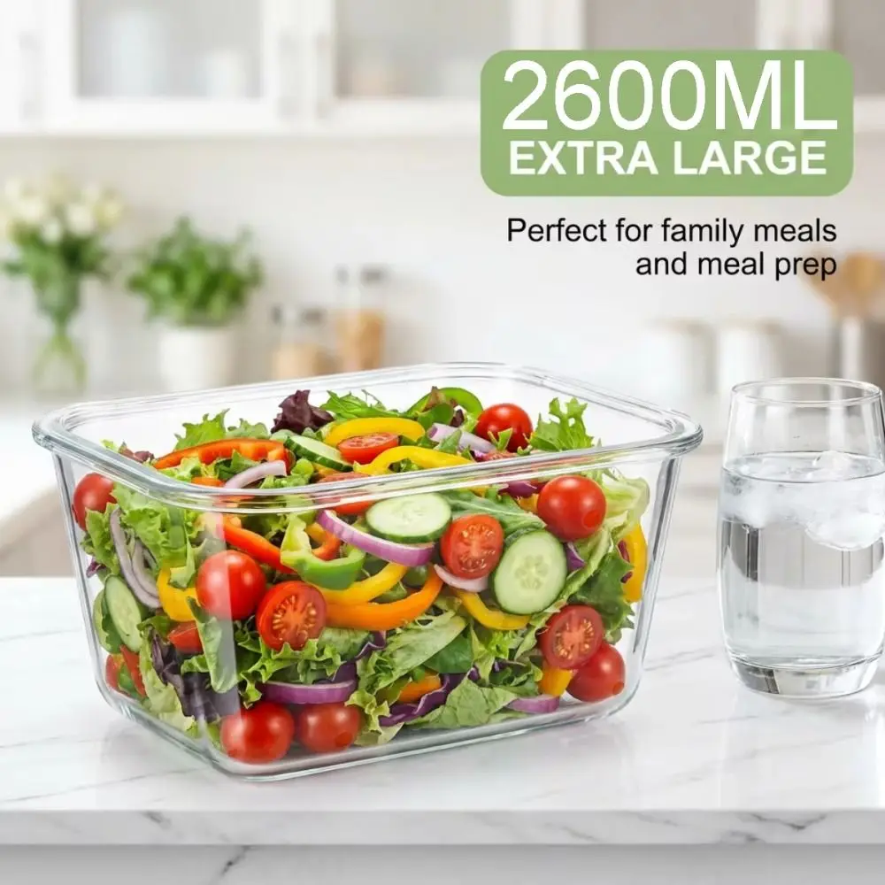 

High Borosilicate Large Capacity Glass Crisper Box Stackable Durable Large Glass Box Leak-Proof Microwave Safe Lunch Box
