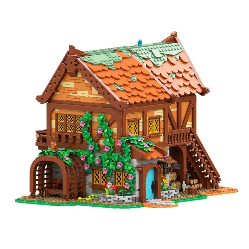 Średniowieczna architektura wioski Warsztat stolarski Widok ulicy wiejskiej Model klocki Puzzle Klocki dla dzieci Zabawki DIY Prezent świąteczny