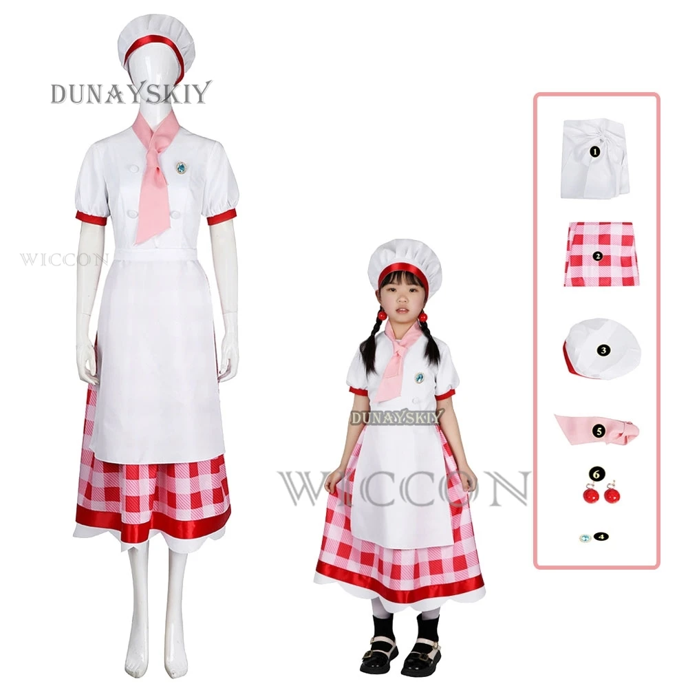 Disfraz de Cosplay de princesa para mujer y niño, traje de Chef de pastelería, vestido de princesa, sombrero, pendiente