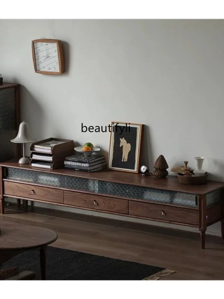 

Nordic TV Cabinet Stone Plate Black Walnut Silent Wind Living Room Storage Storage Audiovisual Cabinet