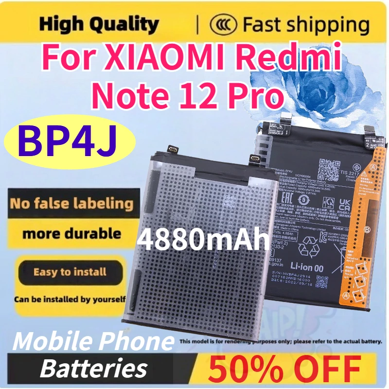 New BP4J 3.87V 4880mAh Mobile Phone Batteries for XIAOMI Redmi Note 12 Pro High-Quality Rechargeable Battery+ Fast Charging