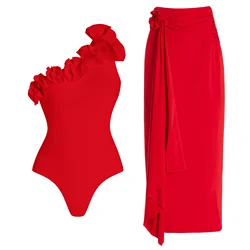 FLAXMAKER Costume da bagno intero con fiori e gonna da donna, costume da bagno di lusso da spiaggia