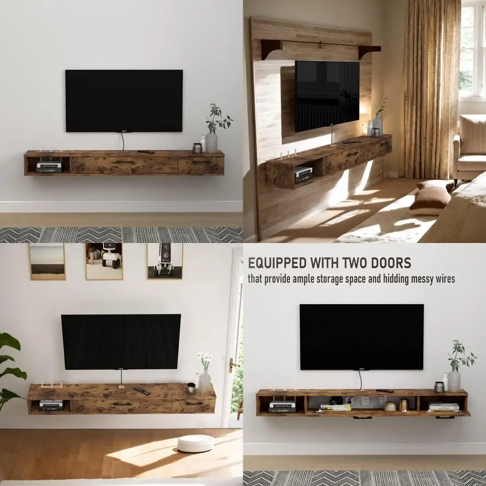 

Rustic Wall-Mounted TV Stand with Two Doors and 55 Floating Shelf Console