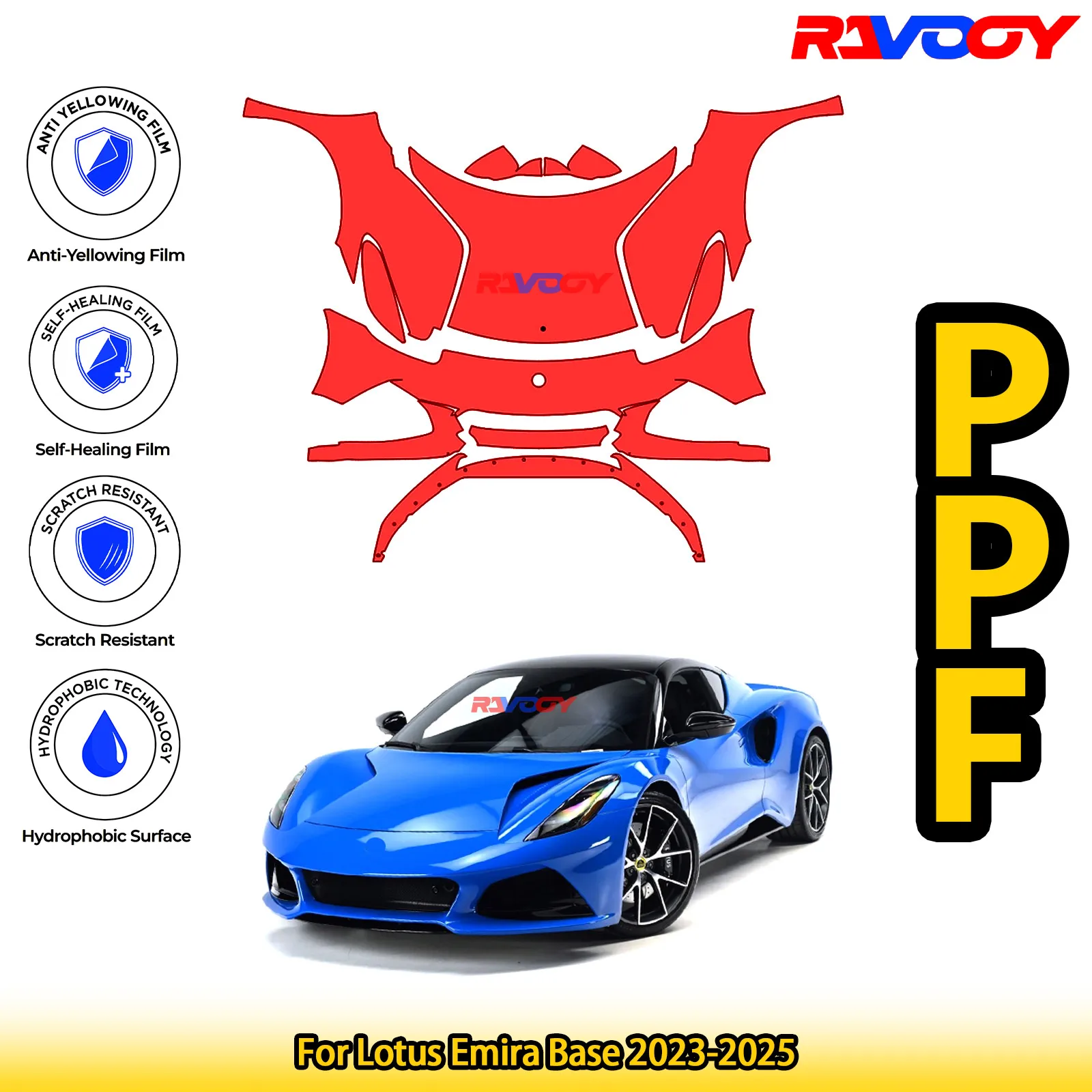 

Для Lotus Emira Base 2023-2025 глянцевая матовая черная предварительно вырезанная передняя защитная пленка PPF Kit