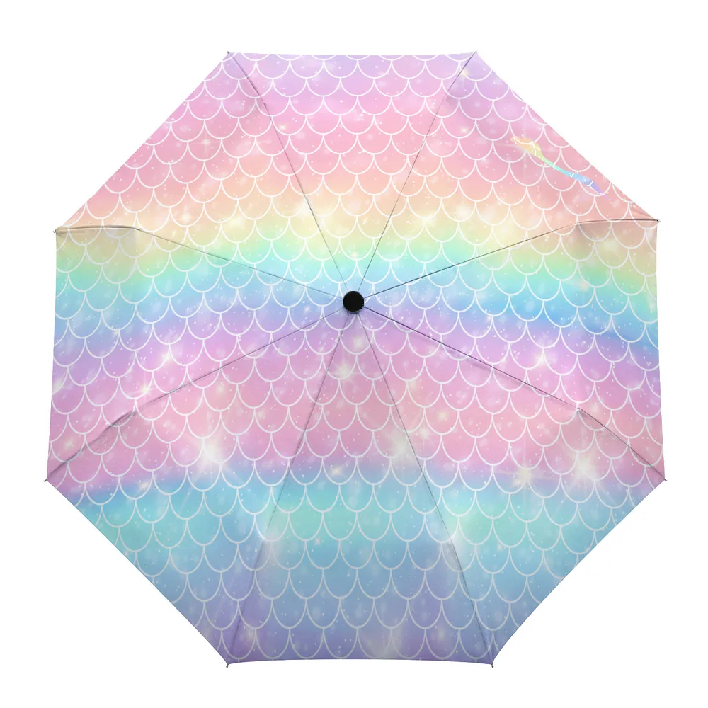 Mermaid Scales Ocean Rainbow Print Women Men Rain Umbrella Three Folding Girl Durable Portable Automatic Umbrellas Gift Parasol