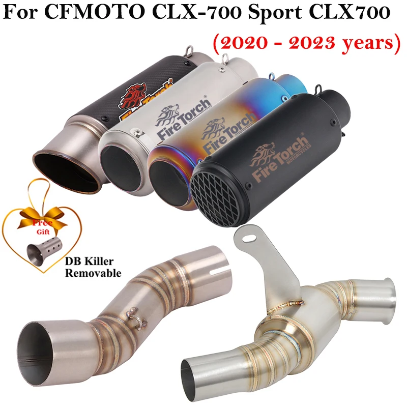 Slip On For CFMOTO CLX-700 CLX700 CLX 700 Sport 2020 - 2023 Motorcycle Exhaust Escape Systems 51mm Middle Link Pipe Moto Muffler