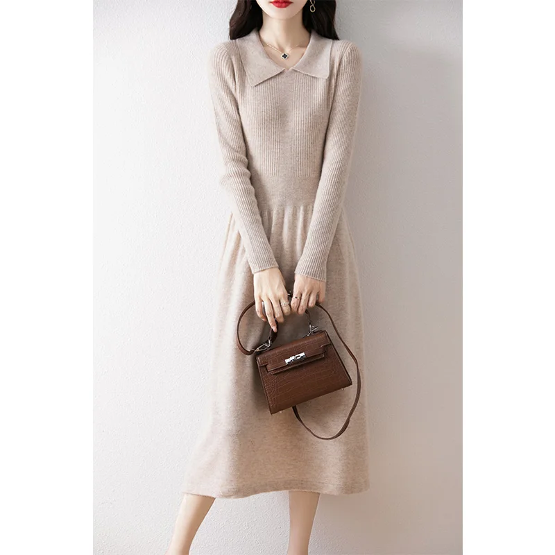 Women\'s Dress On Offer Clearance Free Shipping 100% Wool Knitted Jumpers 2024 Winter Long Dresses Polo Pullovers