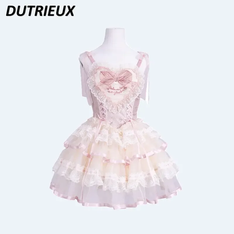 

Kawaii Sweet Lolita Dresses Women's JSK Suspender Dress Birthday Gift Princess Dress Girls Summer New Lace Ruffled Pettiskirt