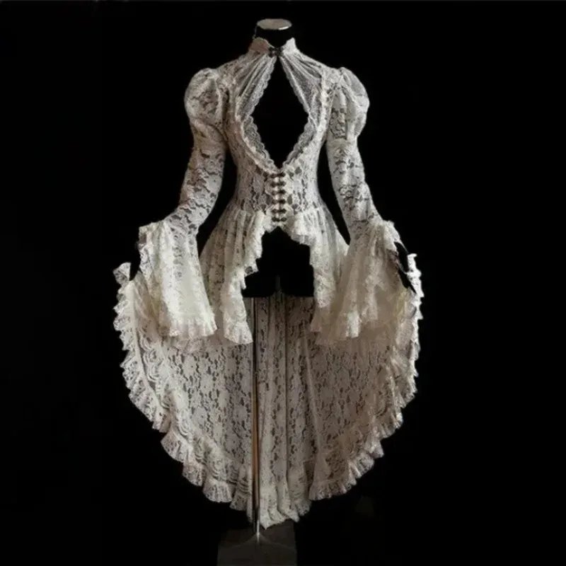 

HAni 2025 Halloween Vintage Medieval Renaissance Cosplay Costumes Women Gothic Lace Bandage Black Fancy Dress Maxi Dr ☆★ww