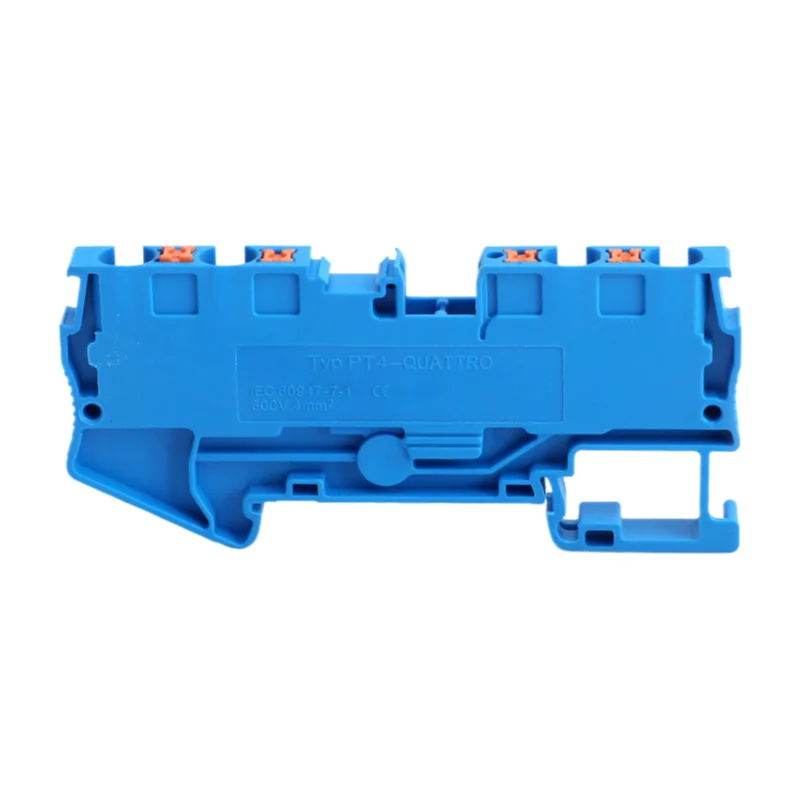 10Pcs 4-Wire Spring Clamp Earth Terminal Block, PT4-QUATTRO-PE Series Tool-Free 2-In-2-Out Connector