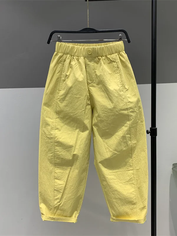 

Spring Summer Thin Elastic Waist Qui Dry Casual Harem Pants Women's Versatile Loose Nine Points Dad Loose Pants