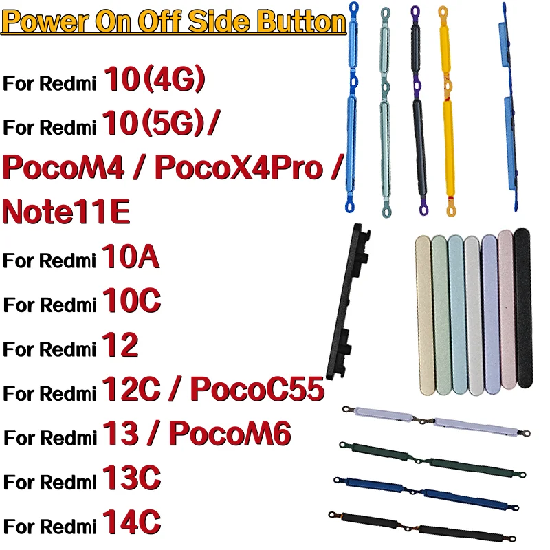 For Redmi 10 10A 10C 12 12C PocoM4 PocoX4Pro C55 Note11E Redmi 13 13C 14C PocoM6 Power On and Off Side Volume Up Down Button Key