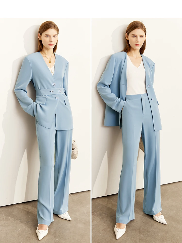 AMII Minimalism 2 Piece Sets Women Outfits 2023 Spring New Office Lady Commuter Casual Blazer+ All-match Wide-Leg Pants 12240900