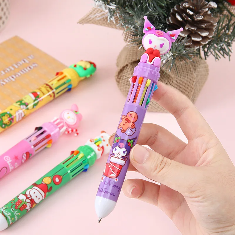 Sanrio Kitty Cat Cartoon Neutro Pen, Ball Pen, Aprendizagem Papelaria, Presente de Natal Infantil, Dez Cores, Atacado, 6-36 Pcs