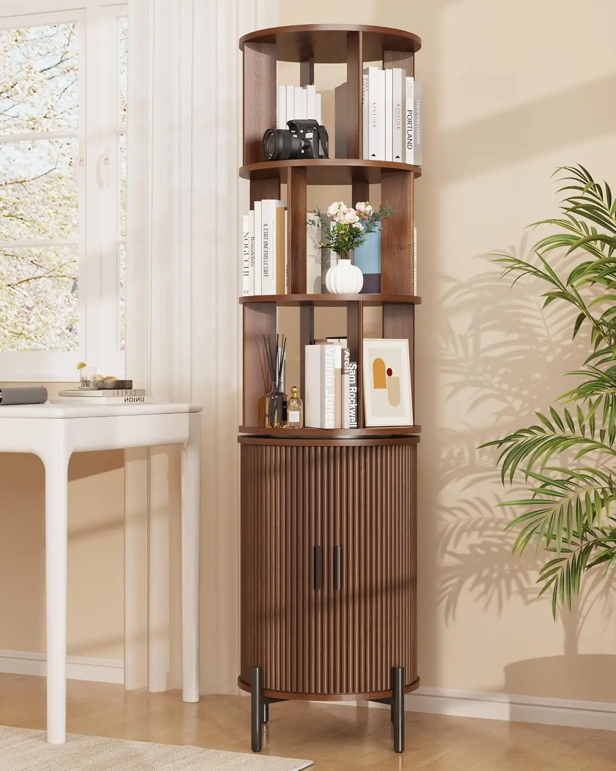 Rotating Bookshelf with Storage Cabinet 360° Spinning, Customized