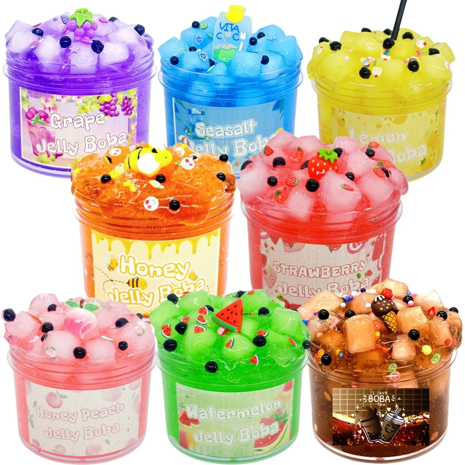 Juego de Baba suave para niños, cubos de gelatina antiadherentes crujientes de frutas, juguetes educativos para aliviar el estrés, regalos de fiesta