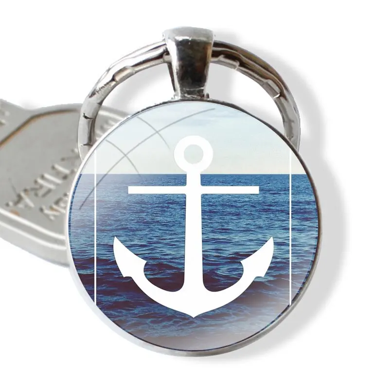 Navigatie Anker Sleutelhanger Handgemaakte Glazen Cabochon Sleutelhanger Hanger Sleutelhanger Sleutelhangers