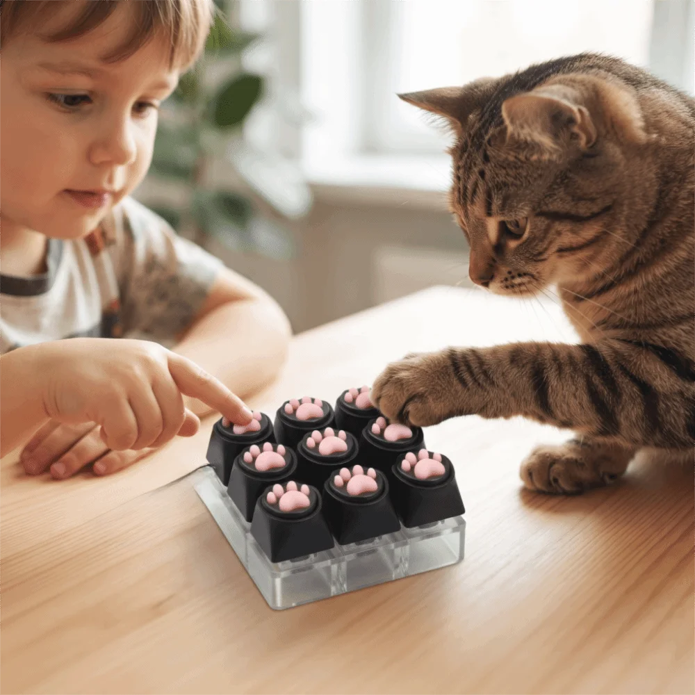 Cat Paw Button Cat Fidget Keychain Luminated Button Silent Keys Cat Mechanical Keyboard Keyring 9 Keys Creative