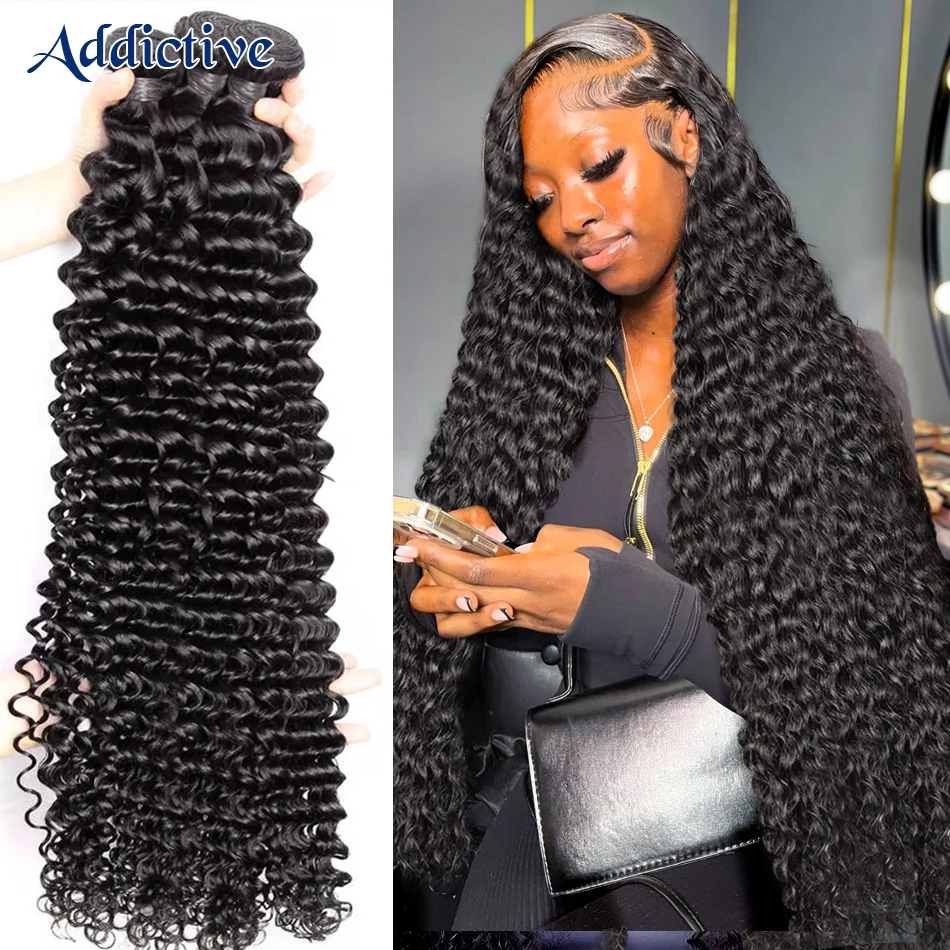 Addictive 30 40 Inch Loose Deep Wave Human Hair Bundles Brazilian Curly 3 4 Bundles Raw Hair Extensions Double Weft Wholesale