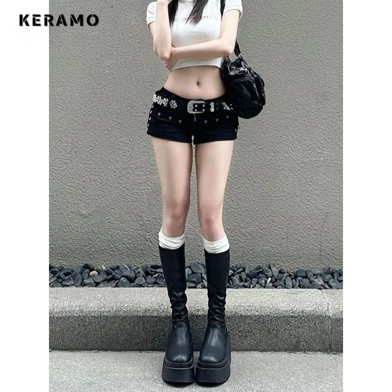 

Hotsweet High Waist 2000S Black Sheath Slim Fit Y2K Denim Shorts Women's Fashion Casual Sexy Street Harajuku Style Shorts