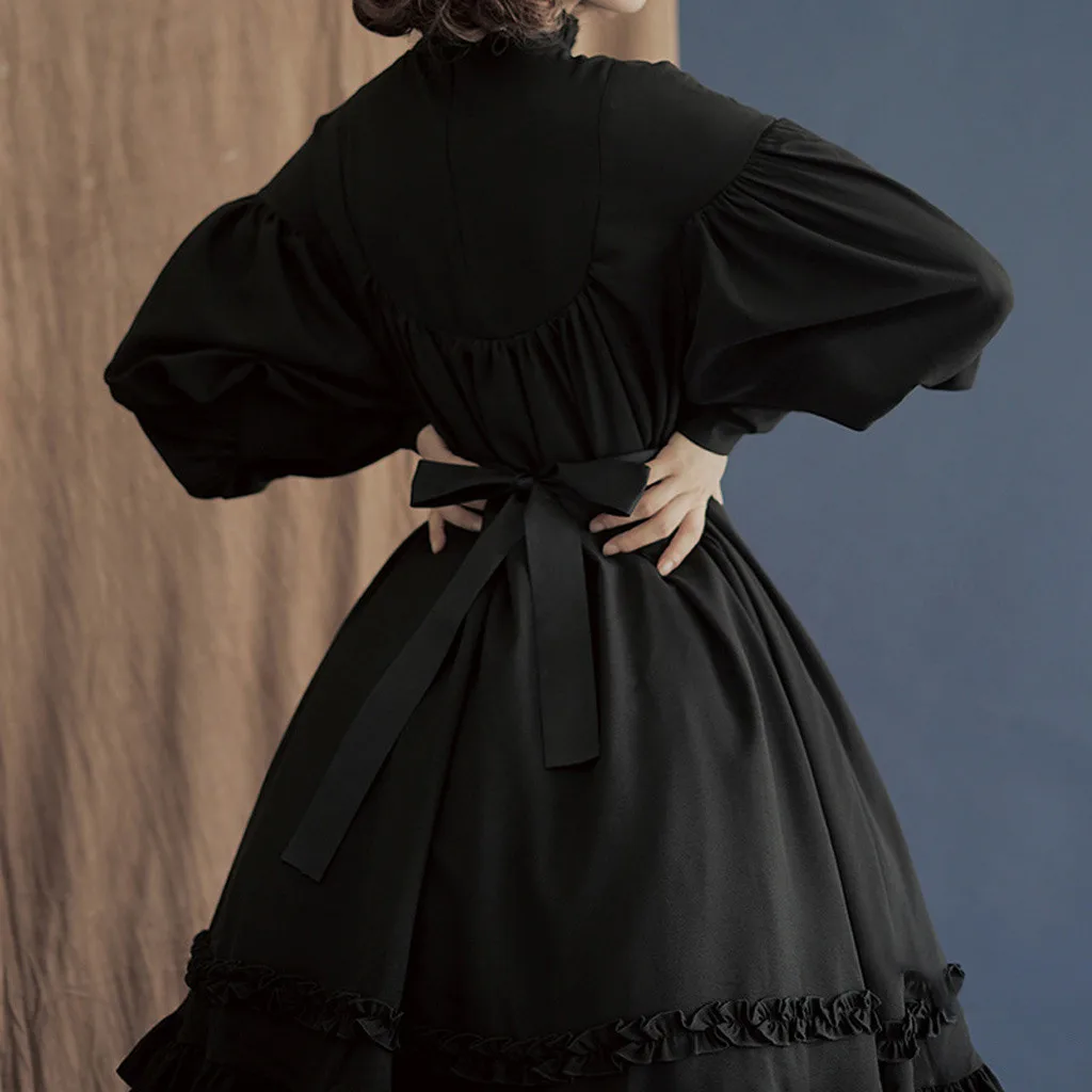 Japanese Gothic Vintage Lolita Party Dress Women Black Cotton Long Sleeve Soft Elegant Evening Princess Dresses Sweet 2023 New