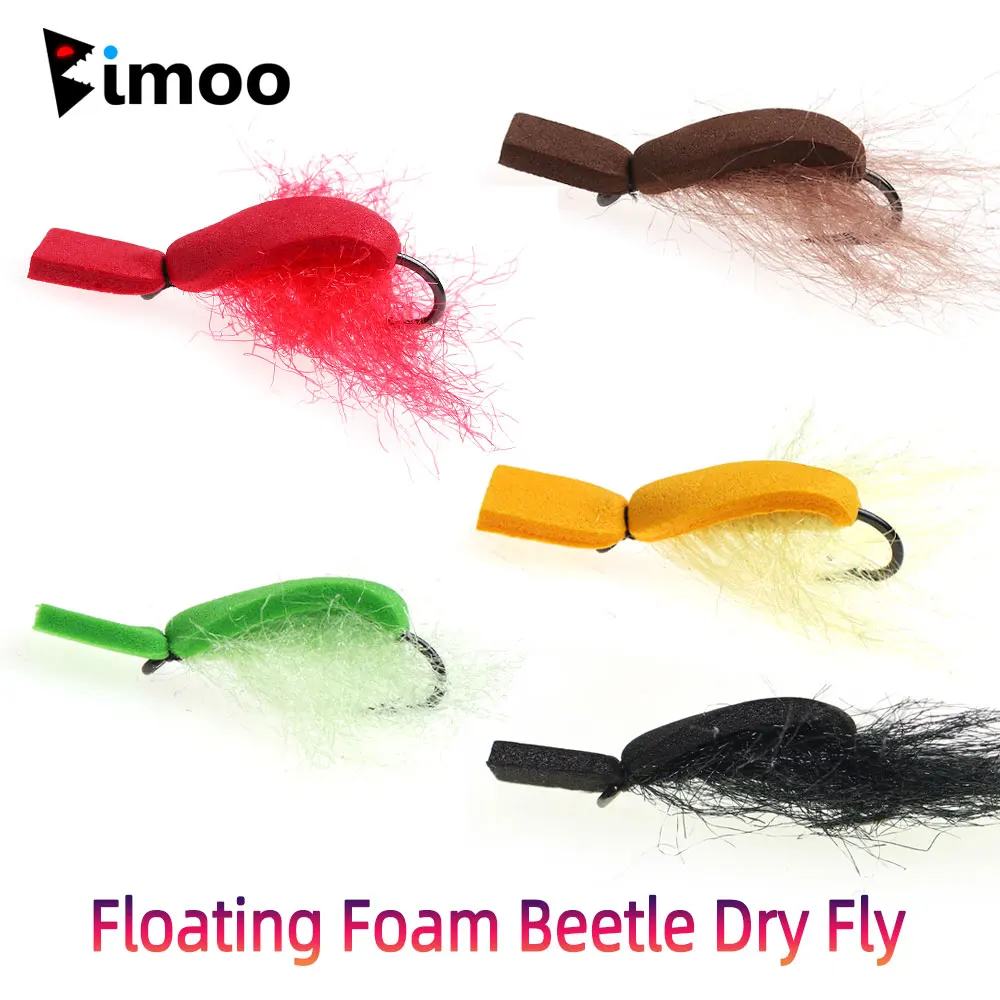 Bimoo 10pcs #12 Floating Foam Beetle Fly Dry Fly  Barbed Fly Hook Artificial Insect Bait For Trout Bass Perch Fishing Lures