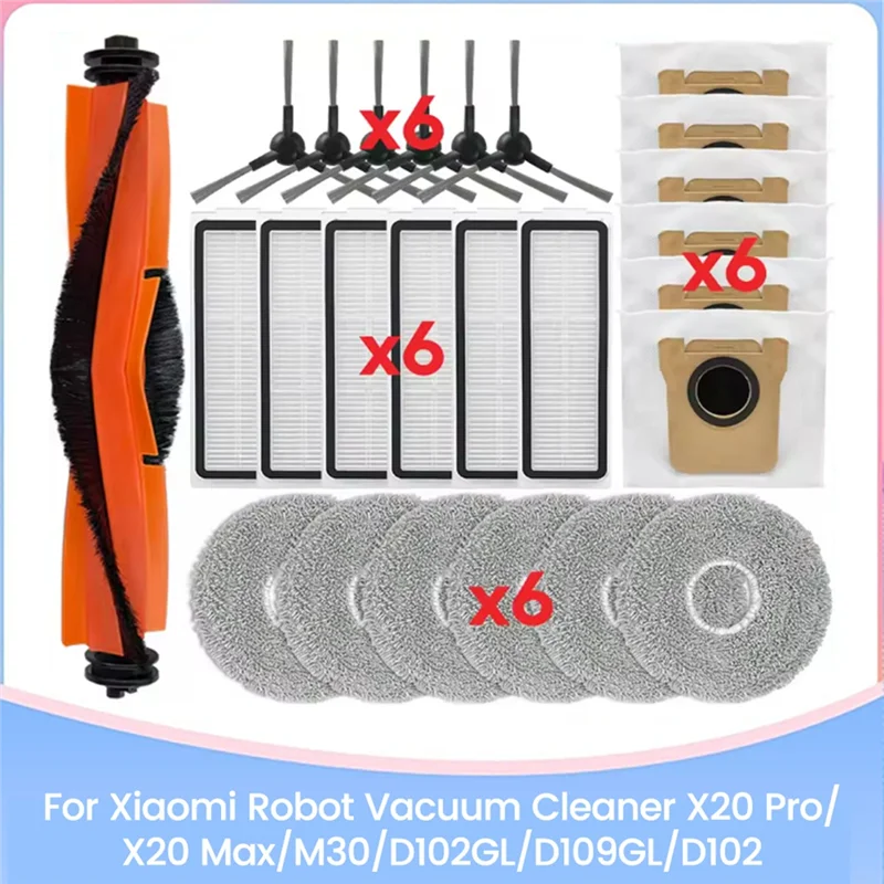 A88X For Xiaomi X20 Pro/X20 Max/M30/D102GL/D109GL/D102 Robot Vacuum Cleaner Accessories Kit Brush Filter Mop Cloth Dust Bag