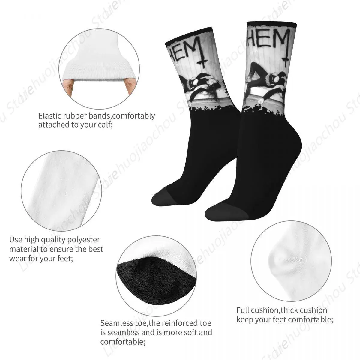 Winter Warm Harajuku Women Men Mayhem Street Socks Black Metal Music Non-slip Crew Socks