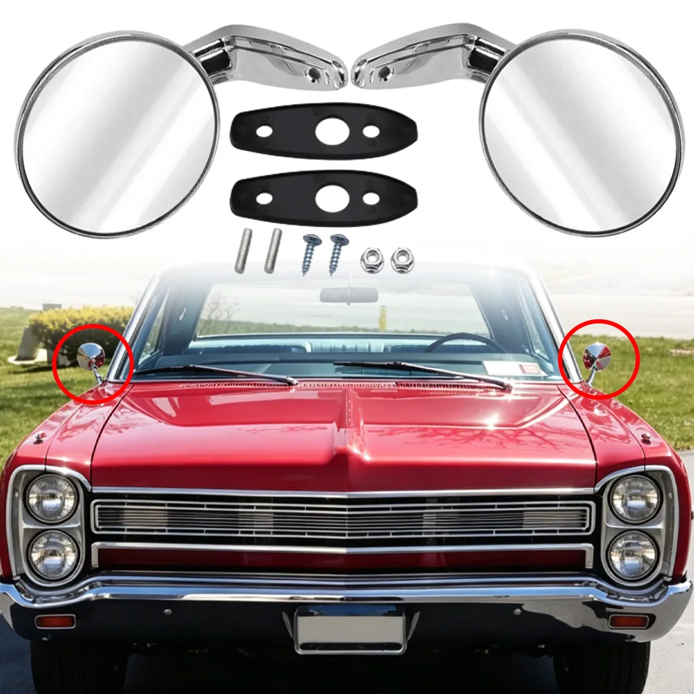 Espejo Retrovisor Lateral para Automóvil 2802834, Cromado, Circular, Manual, Plegable, para Plymouth Belvedere, Duster, Dodge Charger