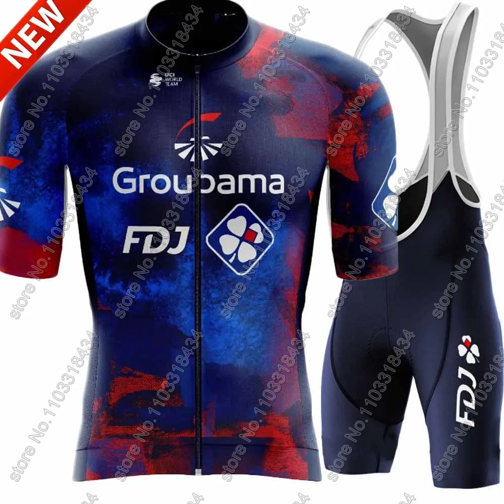 

Трикотажный комплект Maillot FDJ 2024 для велоспорта, Мужская одежда для французского турнира, синяя одежда с коротким рукавом, рубашка для дорожного велосипеда, костюм, велосипедные шорты, брюки