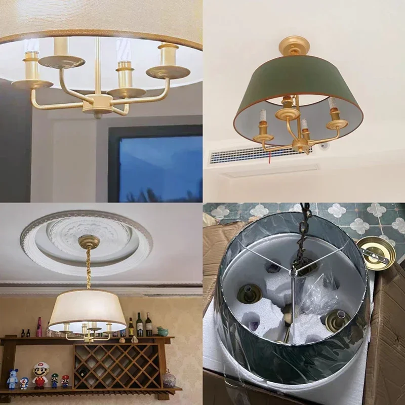 American Vintage Fabric Chandelier Copper Iron Green Lampshade E14 LED for Living Room Wedding Hotel Home Decor - view 4