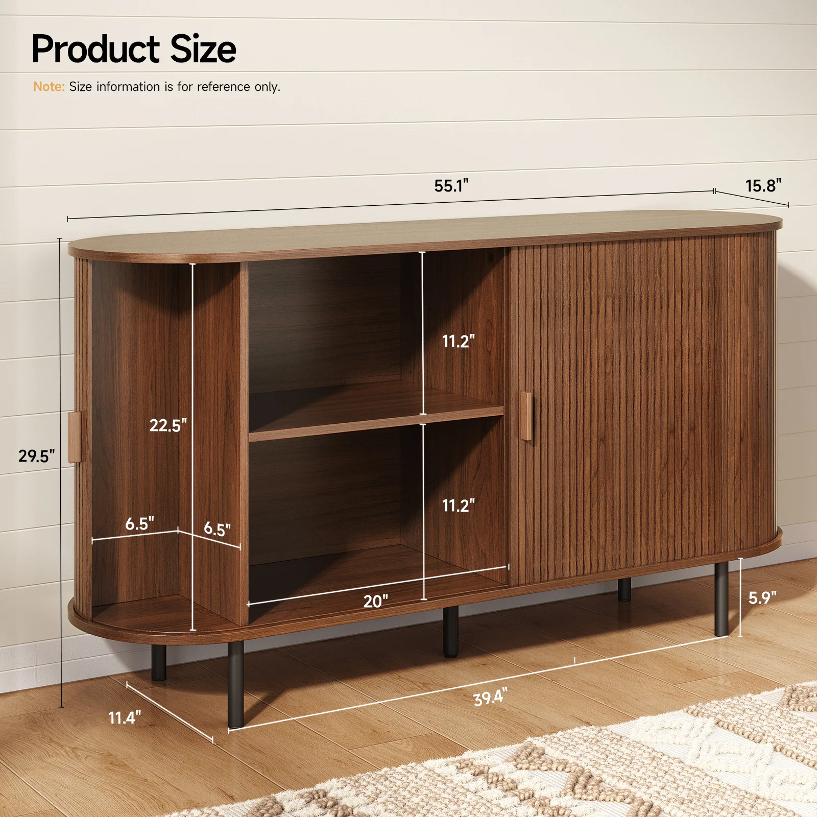 خزانة بوفيه جانبية مقاس 55 بوصة، خزانة تخزين، رف قابل للتعديل، طاولة وحدة تحكم بار القهوة ذات المزخرفة الخشبية للمطبخ #5