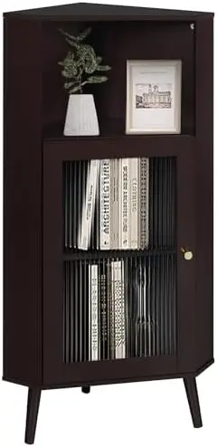 

Corner Cabinet with Doors & Shelves, 4-Tier Floor Cabinet, Freestanding Narrow Cabinet Organizer for Small Spaces, Bathroom Fan