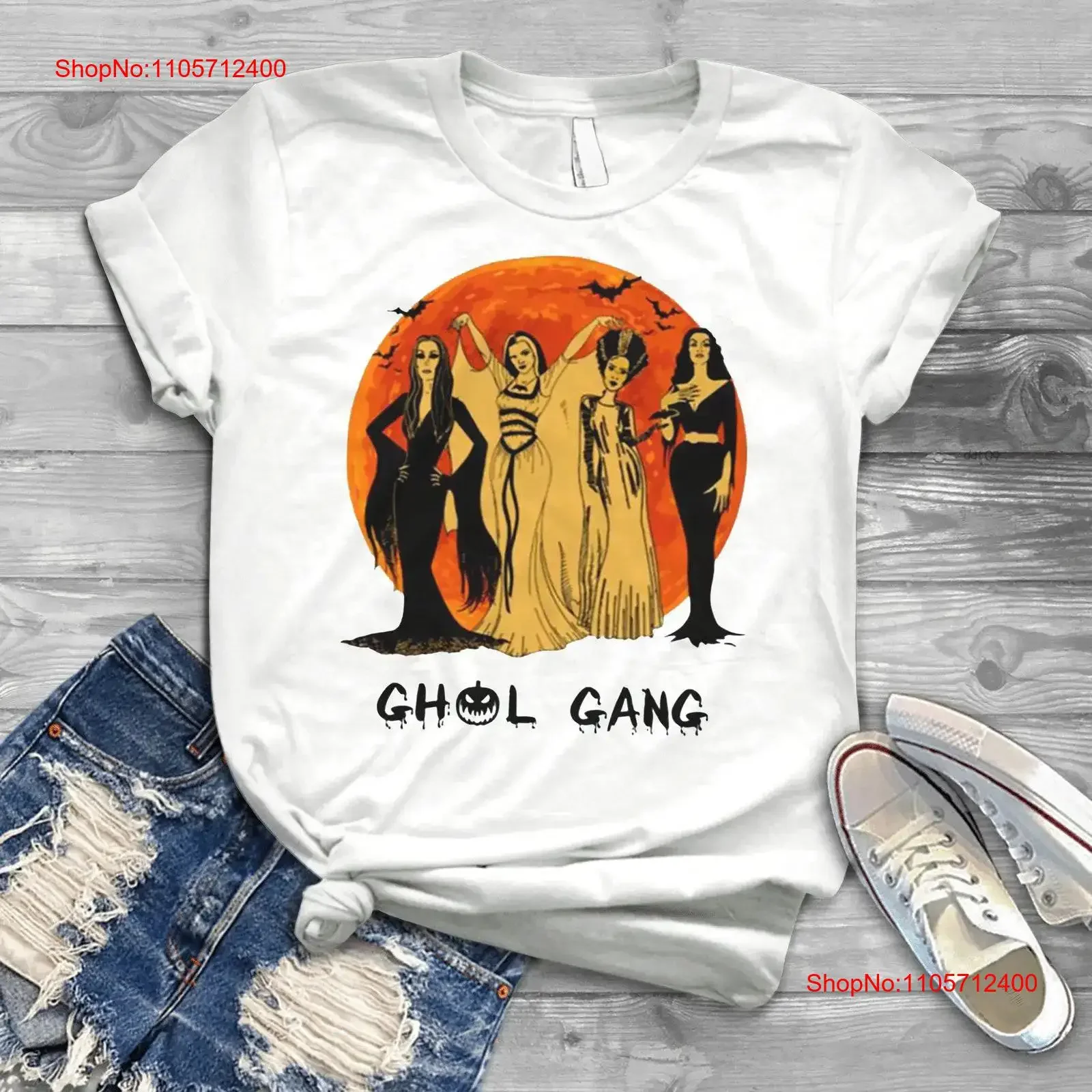 Ghoul Gang Sunset Halloween Squad Goals T Shirt Horror Queen Characters vintage Washed Soft Unisex Top For Everyday Wear
