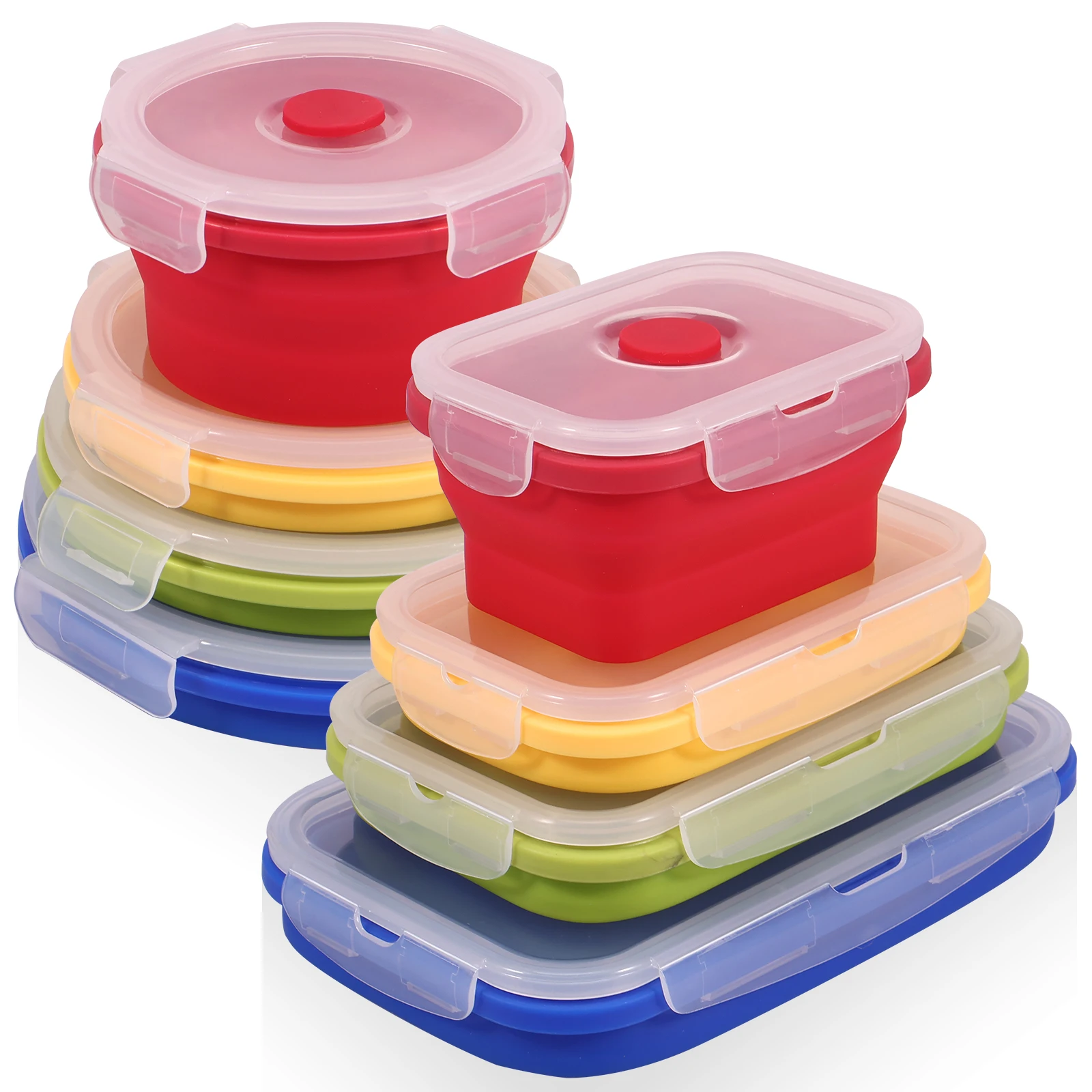 

8Pcs Collapsible Food Storage Containers Colorful Silicone Collapsible Bowls with Lids Stackable Foldable Food Storage Box