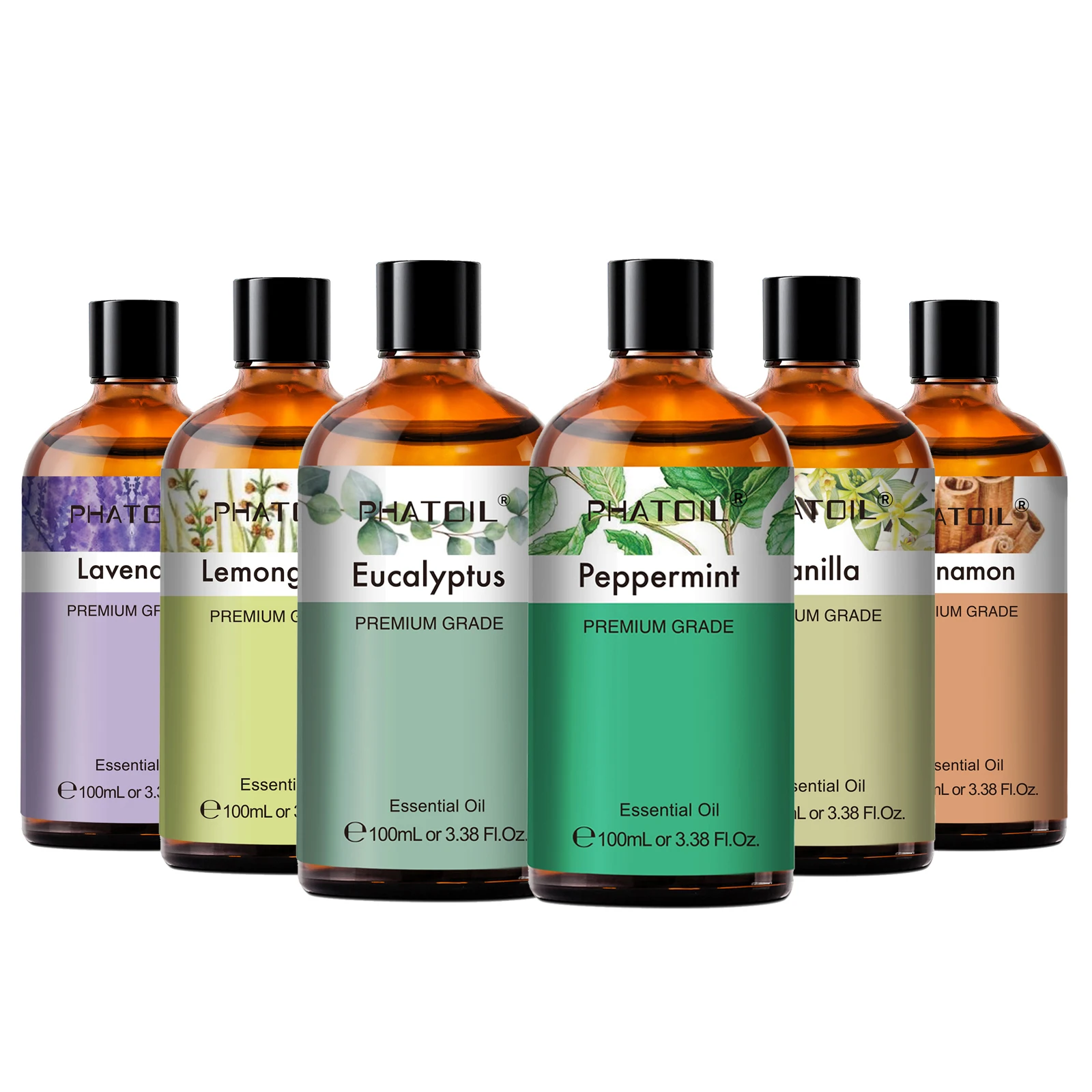 PHATOIL 100ml Pure Essential Oil For Diffuser Aromatherapy Lavender Eucalyptus Vanilla Ylang Ylang Cinnamon Aroma Essential Oils