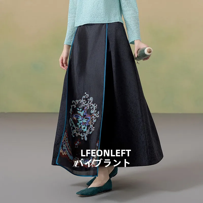 

Элегантная вышитая свободная женская юбка миди черного цвета для весны и лета, новинка от a Life on the Left, с эффектом стройности