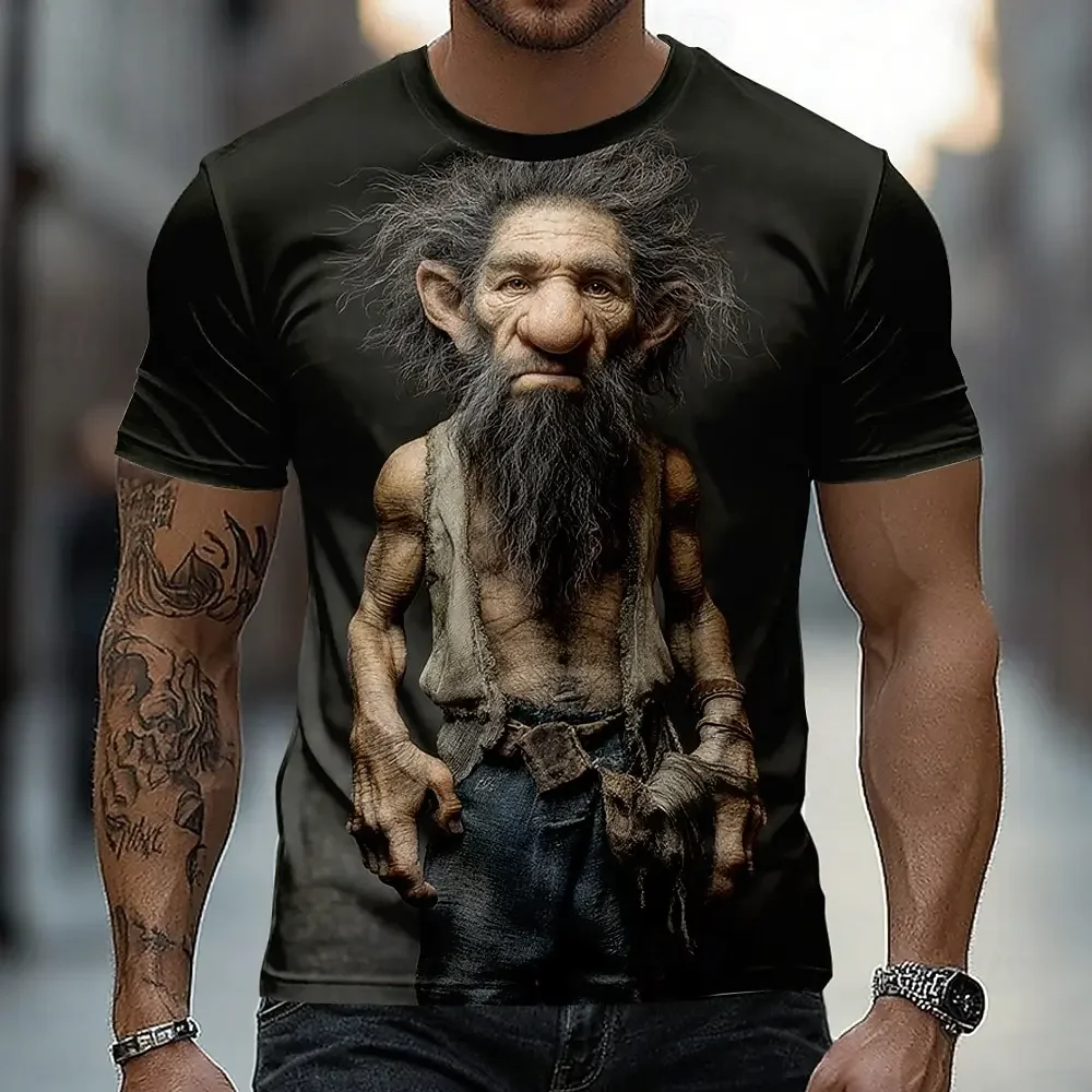 Lustiges 3D-gedrucktes T-Shirt für Männer, cooler alter Mann mit Sonnenbrille, Bier, lässig, kurzärmelig, Streetwear, atmungsaktiv, bequeme Oberteile