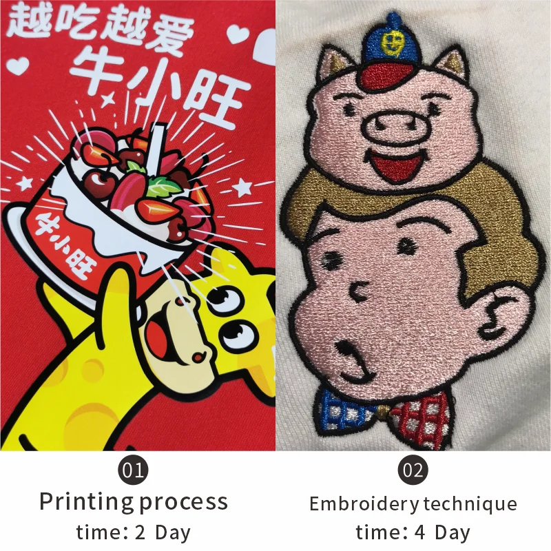 T-shirt bordada do pescoço redondo, logotipo personalizado, roupa respirável e confortável, texto impresso e imagem em execução